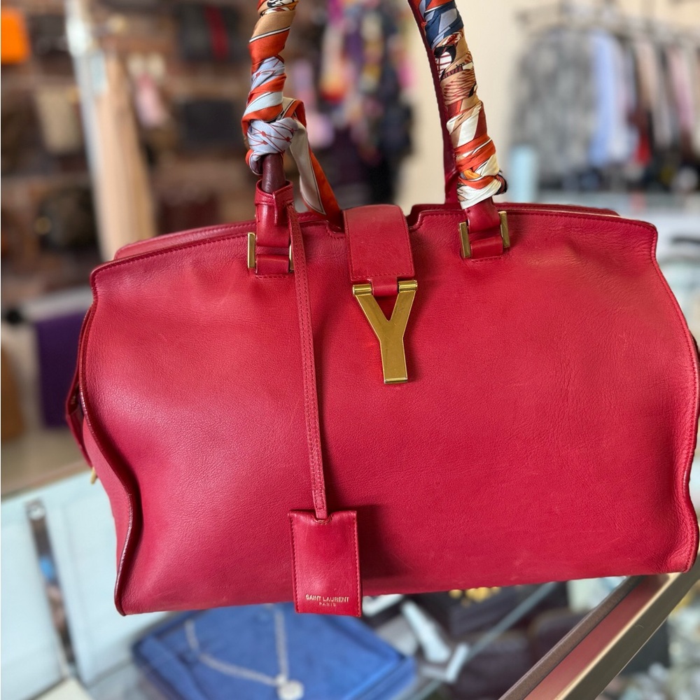 Pre Owned Saint Laurent Red Leather Satchel Bag